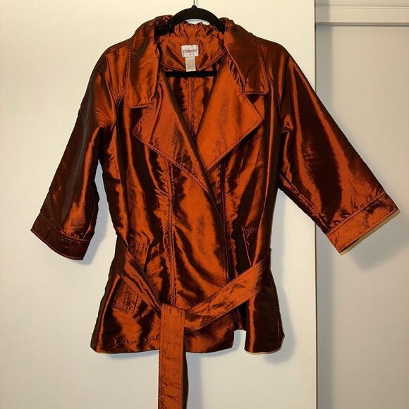 Chicos XL (Sz 3) Copper Shine Belted Collared Lightweight Womens Jacket EUC - Picture 1 of 11
